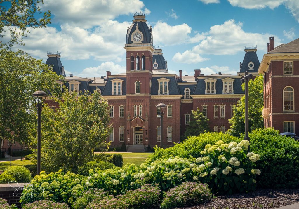 Wall art of Woodburn Hall at WVU in Morgantown, West Virginia. Available as metal, acrylic, canvas and framed prints and on many other products at my store