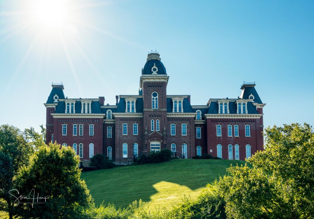 Wall art of Woodburn Hall at WVU in Morgantown, West Virginia. Available as metal, acrylic, canvas and framed prints and on many other products at my store