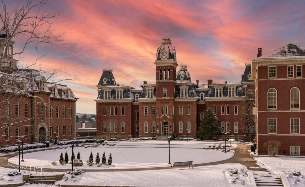 Wall art of Woodburn Hall at WVU in Morgantown, West Virginia. Available as metal, acrylic, canvas and framed prints and on many other products at my store