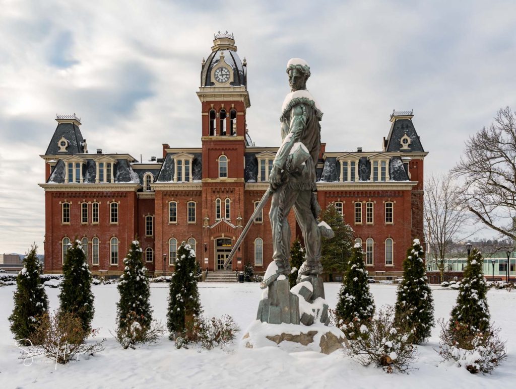 Wall art of Woodburn Hall at WVU in Morgantown, West Virginia. Available as metal, acrylic, canvas and framed prints and on many other products at my store