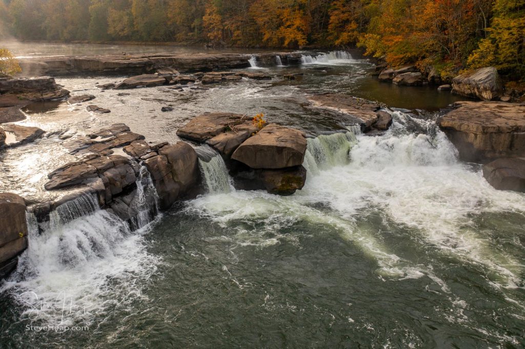 Valley Falls State Park near Fairmont in West Virginia on a colorful misty autumn day with fall colors