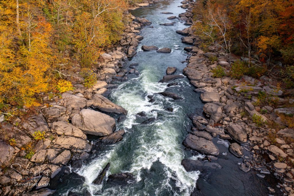 Valley Falls State Park near Fairmont in West Virginia on a colorful misty autumn day with fall colors