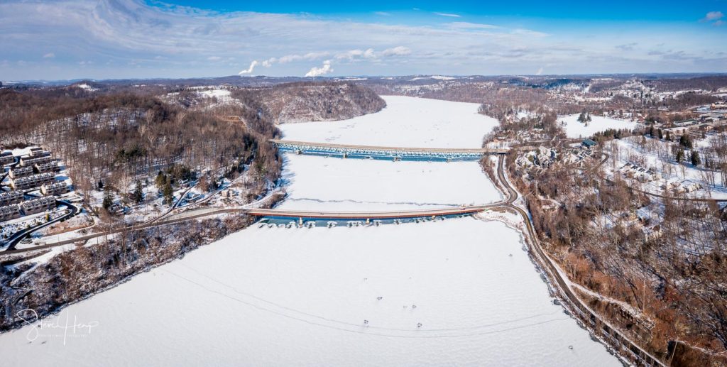 Snow covering the Cheat Lake near Morgantown in West Virginia. Available as wall art