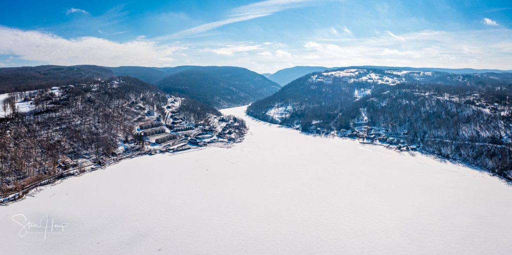 Wall art of the frozen Cheat lake near Morgantown in West Virginia