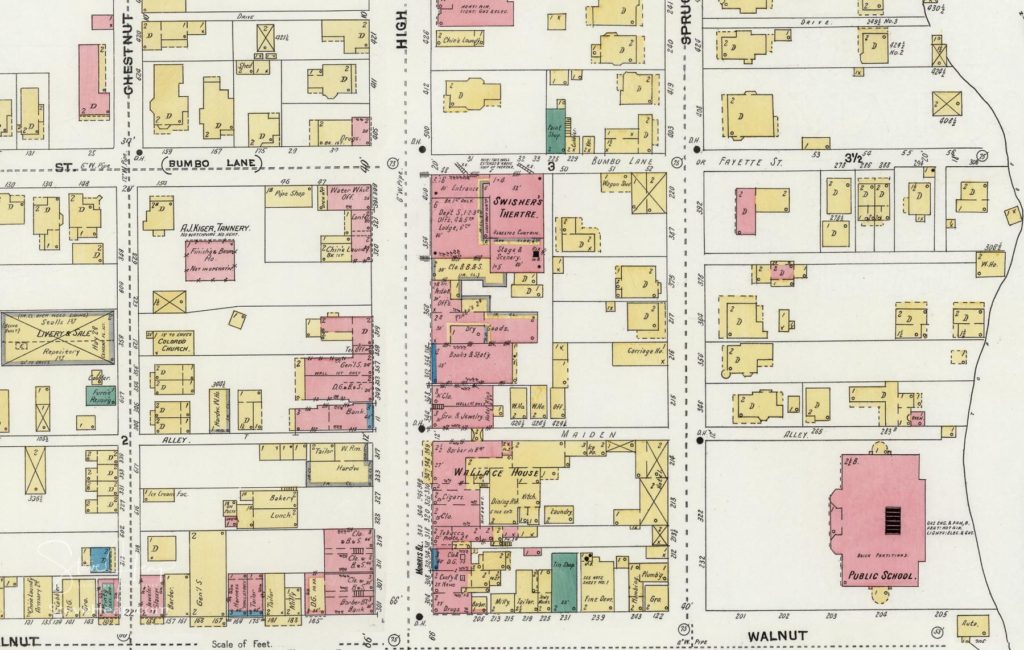 Detailed street map from Sanborn Map Company of Morgantown West Virginia in 1906. Made for insurance purposes, it shows all the buildings in the downtown area of the city with names of each one. Perfect for a resident or someone who grew up in the town as a gift or memento.