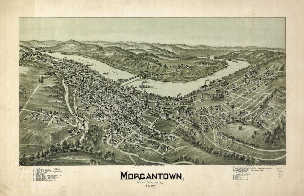 Ancient engraving of the city plan of Morgantown in West Virginia inn 1897. This old document has been digitally cleaned up to make a great piece of wall art