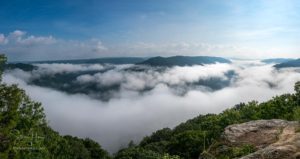 Panorama of New River at Grand View in New River Gorge National park in West Virginia