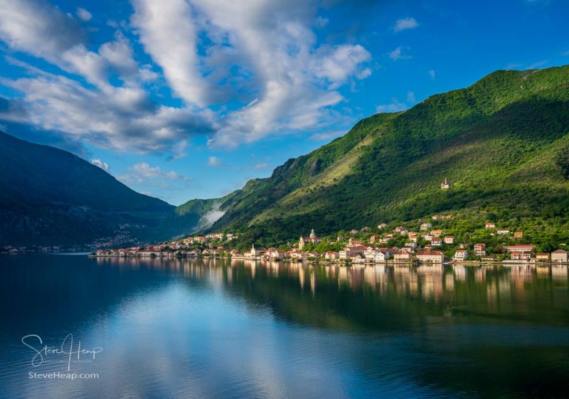 Small village of Prcanj on coastline of Gulf of Kotor in Montenegro