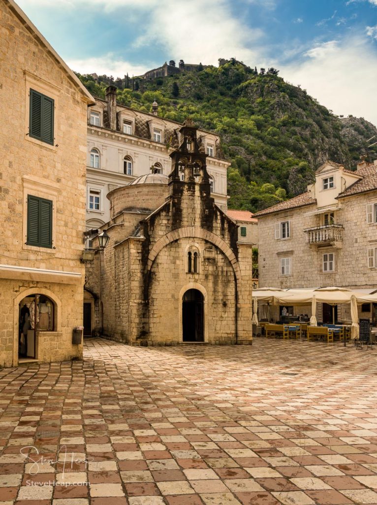 St Luke's Church on pedestrian streets of old town Kotor in Montenegro. Prints available in my store