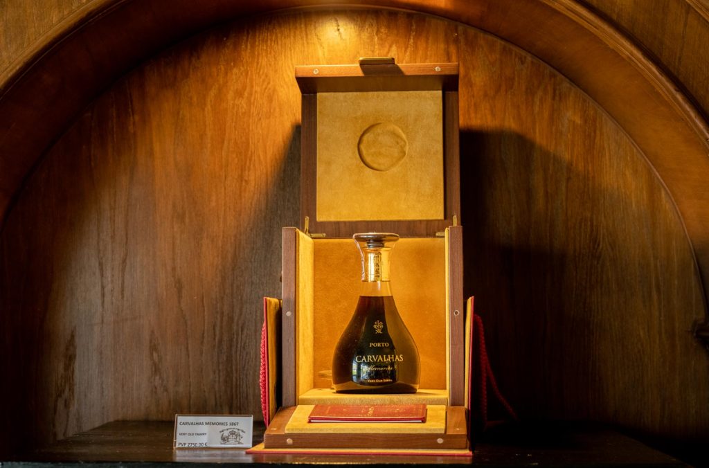 Display of very old tawny port wine from 1867 at the Carvalhas winery in the Douro valley