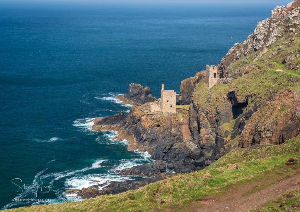 Historic remains of the old engine house and shaft at Botallack tin mine on coast in Cornwall. Prints available in my online store