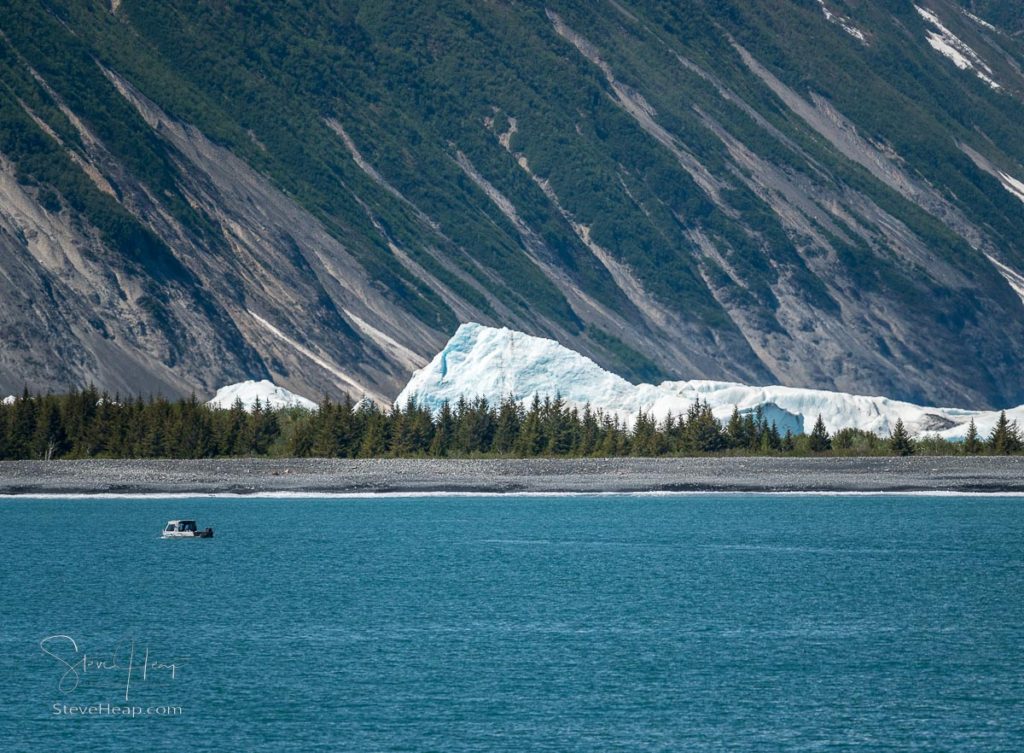 Wide view of the Bear Glacier entering Resurrection Bay near Seward Alaska
