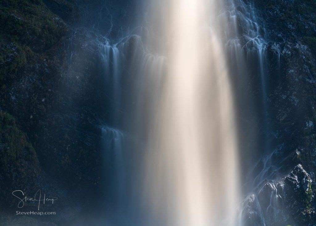 Close up of a section of the Bridal Veil Falls waterfall in Keystone Canyon near Valdez in Alaska