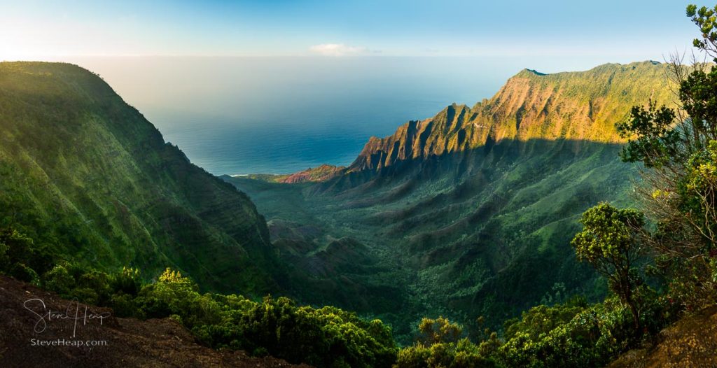 High definition panorama over Kalalau Valley as sunset taken in HDR at Kalalau, Kauai, Hawaii