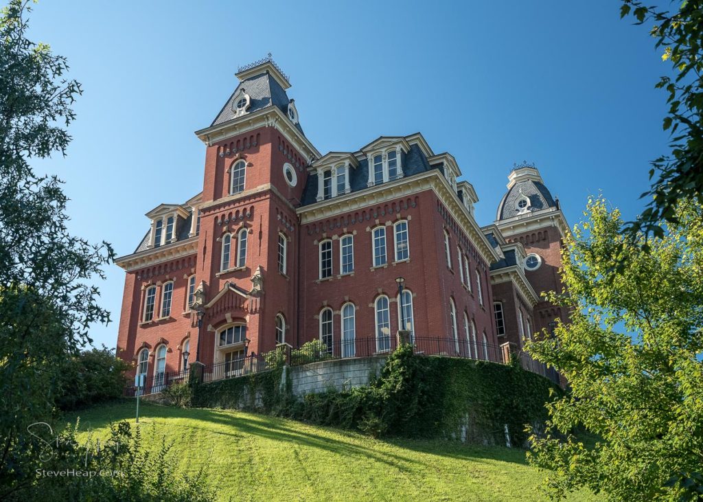 The historic Woodburn Hall at West Virginia University or WVU in Morgantown WV seen from below. Prints available in my online store