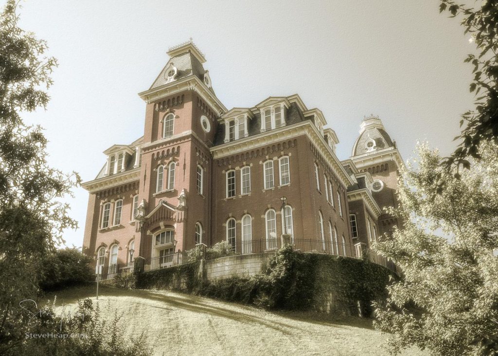 Antique sepia look of the historic Woodburn Hall at West Virginia University or WVU in Morgantown WV. Prints available in my online store