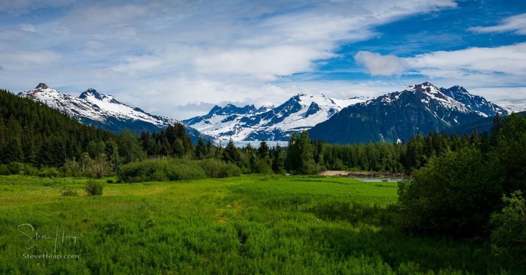 Mendenhall Glacier and valley seen from Brotherhood bridge on Glacier Highway near Juneau. Prints available in my online store