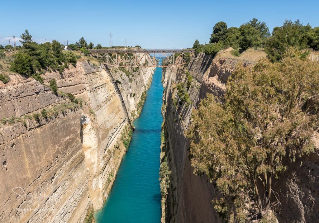 View from bridge over the Corinth Canal near Athens in Greece