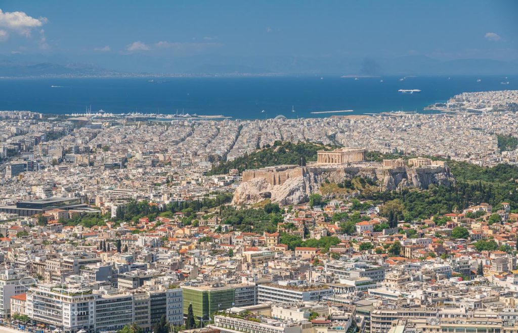 ATHENS, GREECE - 16 MAY 2019: City of Athens taken from the summit of Lycabettus hill