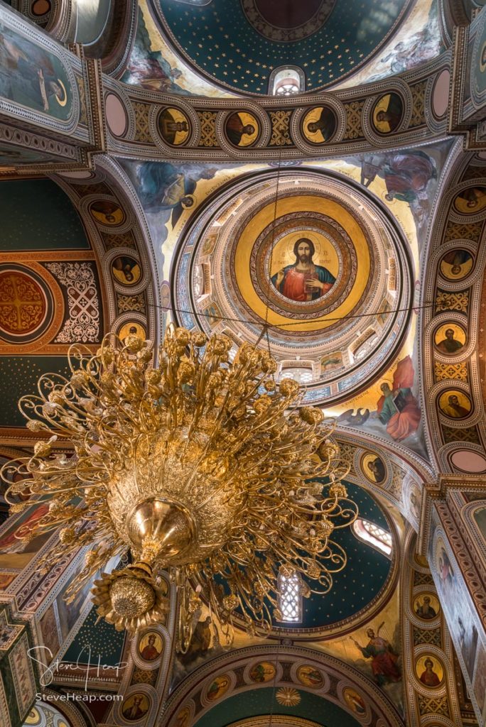 PIRAEUS, GREECE - 17 MAY 2019: Interior of the Greek Orthodox church of St Nicholas in Piraeus
