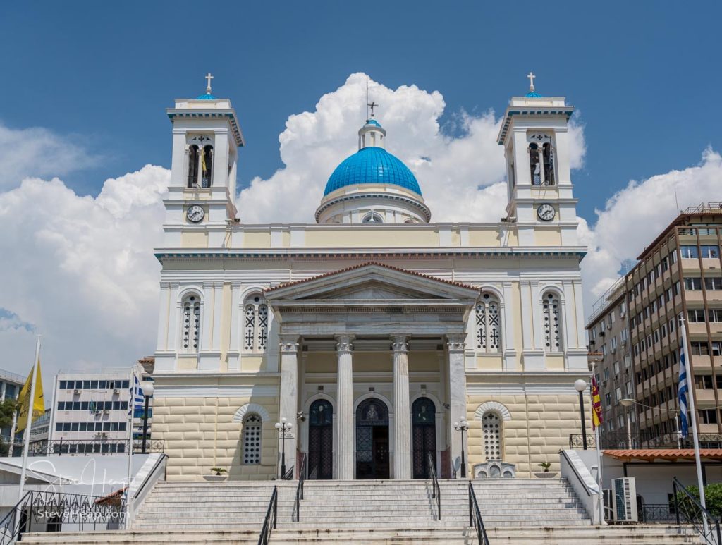 Entrance steps to the Greek Orthodox church of St Nicholas in Piraeus