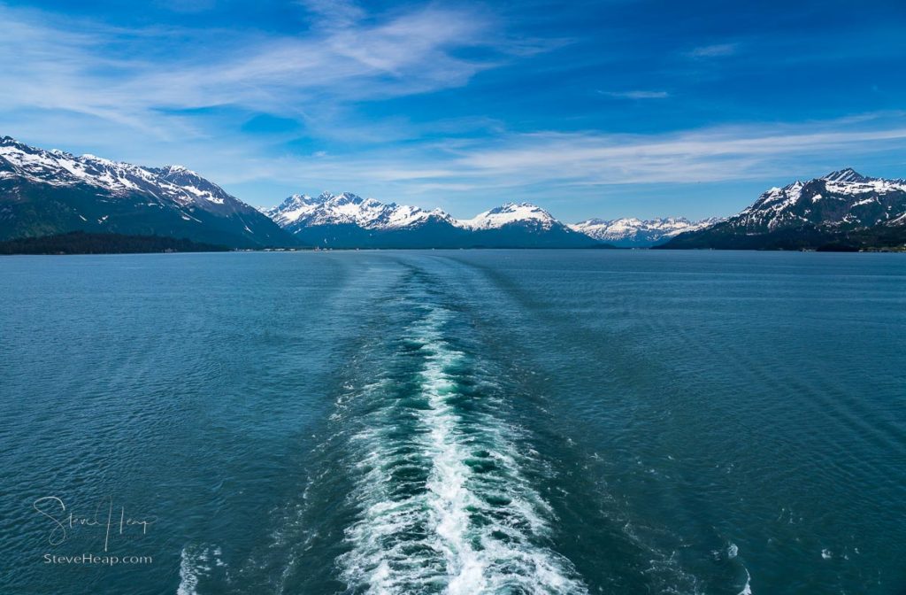 Wake from cruise ship sailing down the Prince William Sound away from Valdez in Alaska. Prints available in my online store