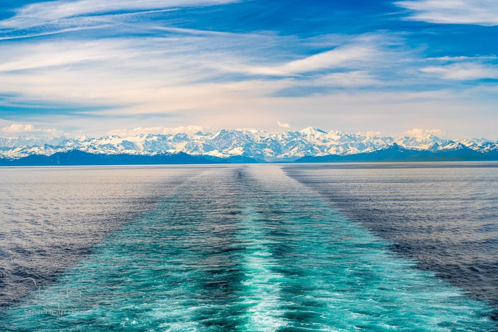 Wake from cruise ship sailing away from the Prince William Sound and the town of Valdez in Alaska. Prints available in my online store