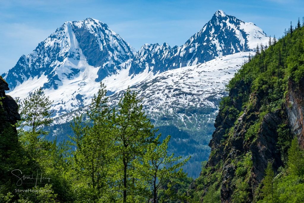 View of majestic mountains viewed through the gorge of Keystone Canyon near Valdez in Alaska. Prints available in my store
