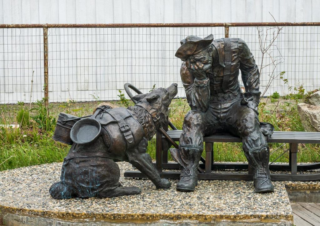 Skagway, AK - 6 June 2022: Memorial to gold rush miners who left Scagway in Alaska over the White Pass to Yukon