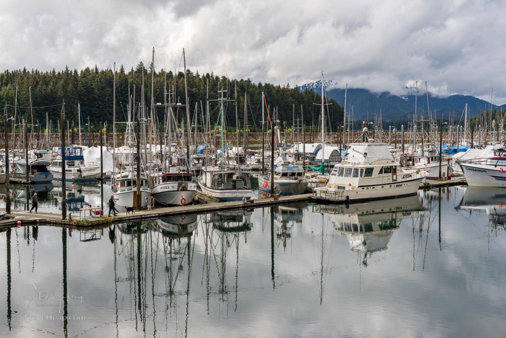 Hoonah, AK - 7 June 2022: Small fishing boats docked in the harbor at Hoonah in Alaska