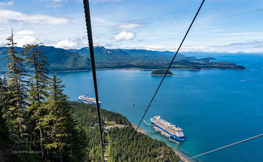 Hoonah, AK - 7 June 2022: Celebrity Millenium and Eclipse cruise ships docked at Icy Strait Point Alaska
