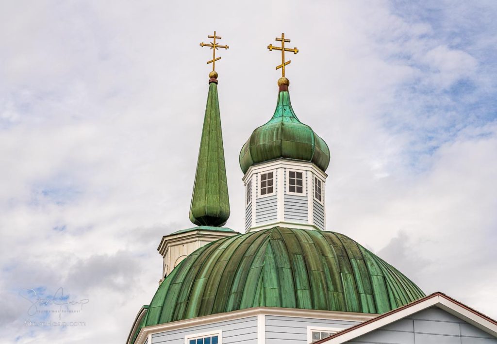 Green roof structure and exterior of the restored Orthodox cathedral in Sitka in Alaska. Prints available in my online store
