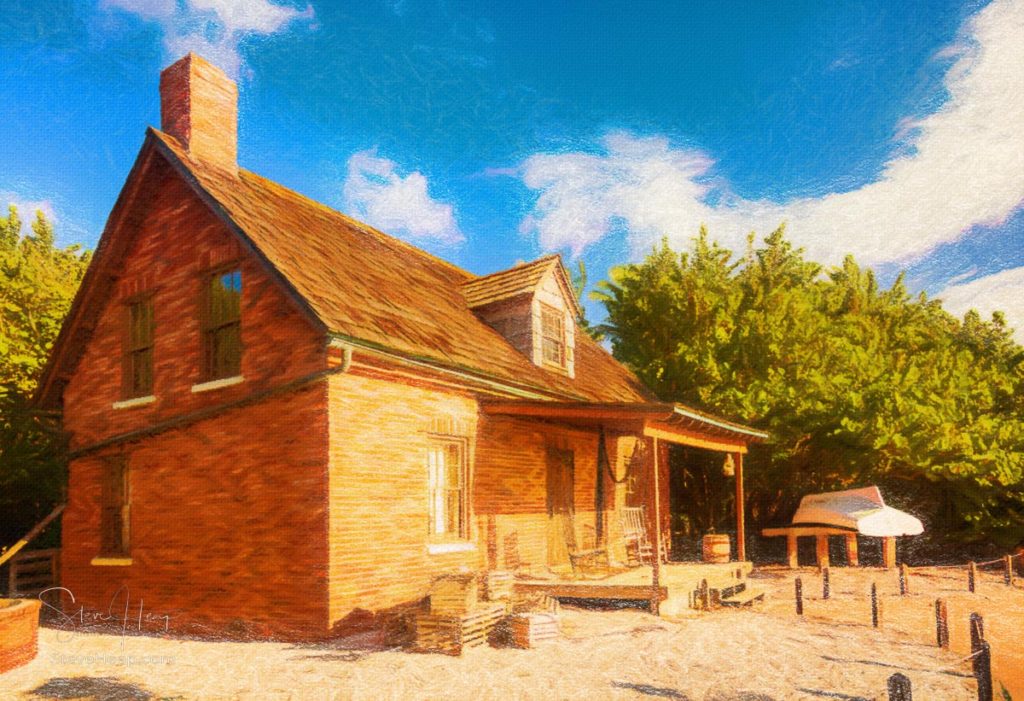 Pastel drawing of the brick home of lighthouse keeper at Cape Florida Bill Baggs State Park using digital painting. Prints in my online store
