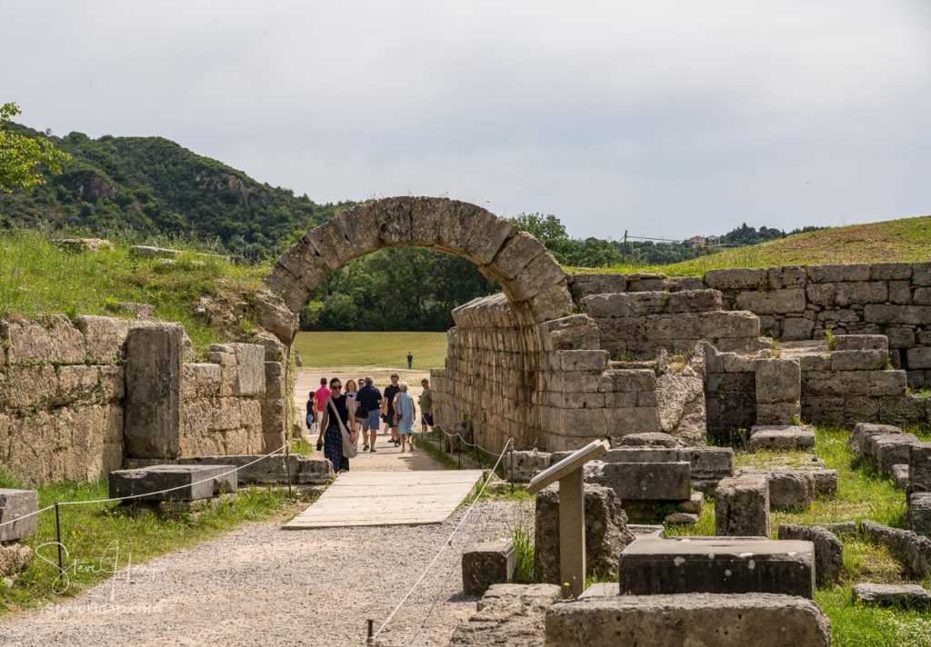 OLYMPIA, GREECE - 19 MAY 2019: Entrance to stadium at Olympia at the site of the first Olympic games near Athens Greece