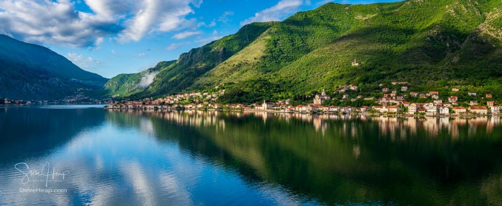 Panorama of the small town of Prcanj on coastline of Gulf of Kotor in Montenegro. Prints available in my store