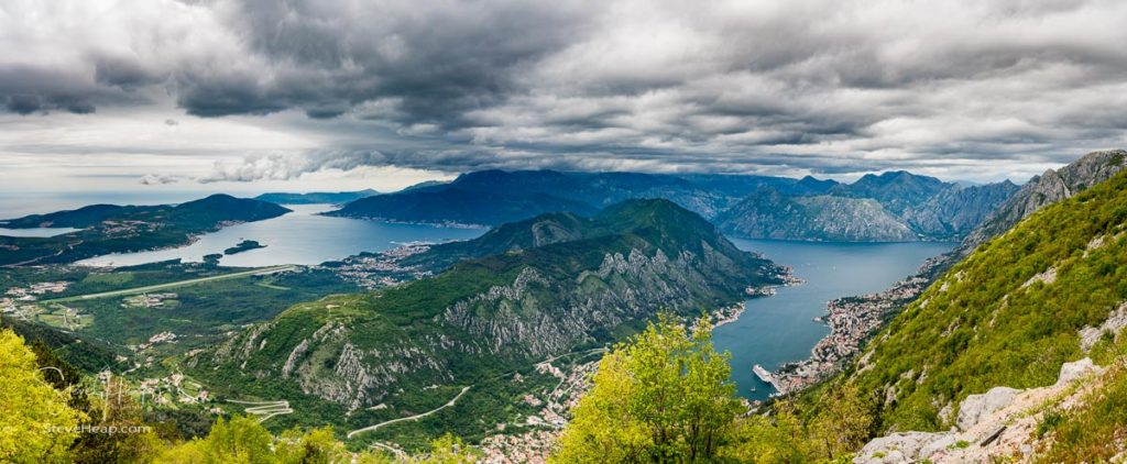 Panoramic view of Bay of Kotor from Serpentine Road over the mountains