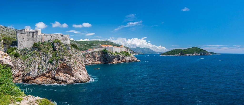 Panorama of the cliffside under Fort Lawrence and city walls of the old town in Dubrovnik. Prints available in my store