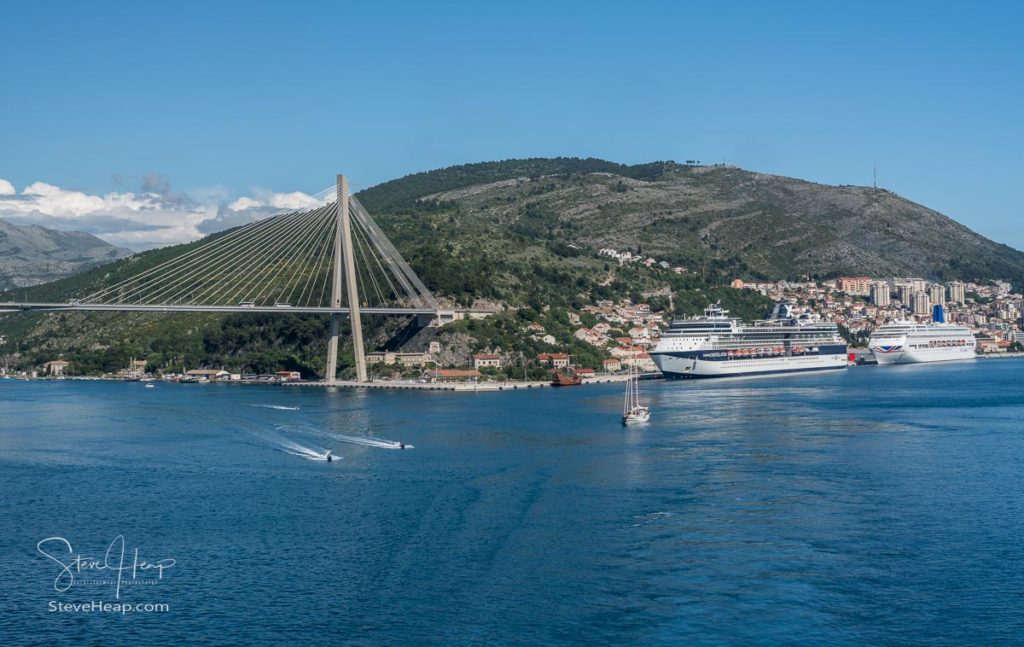 Departing from the Franjo Tudman bridge in the Dubrovnik cruise port near the old town