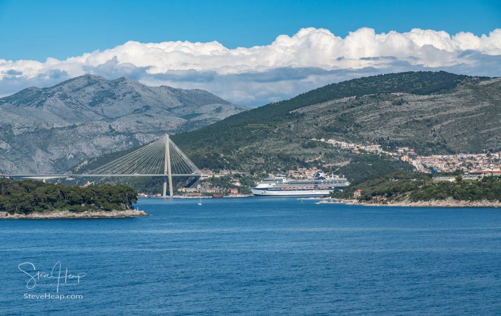 Celebrity Constellation cruise ship with P&O Oriana docked in the Dubrovnik cruise port near the old town