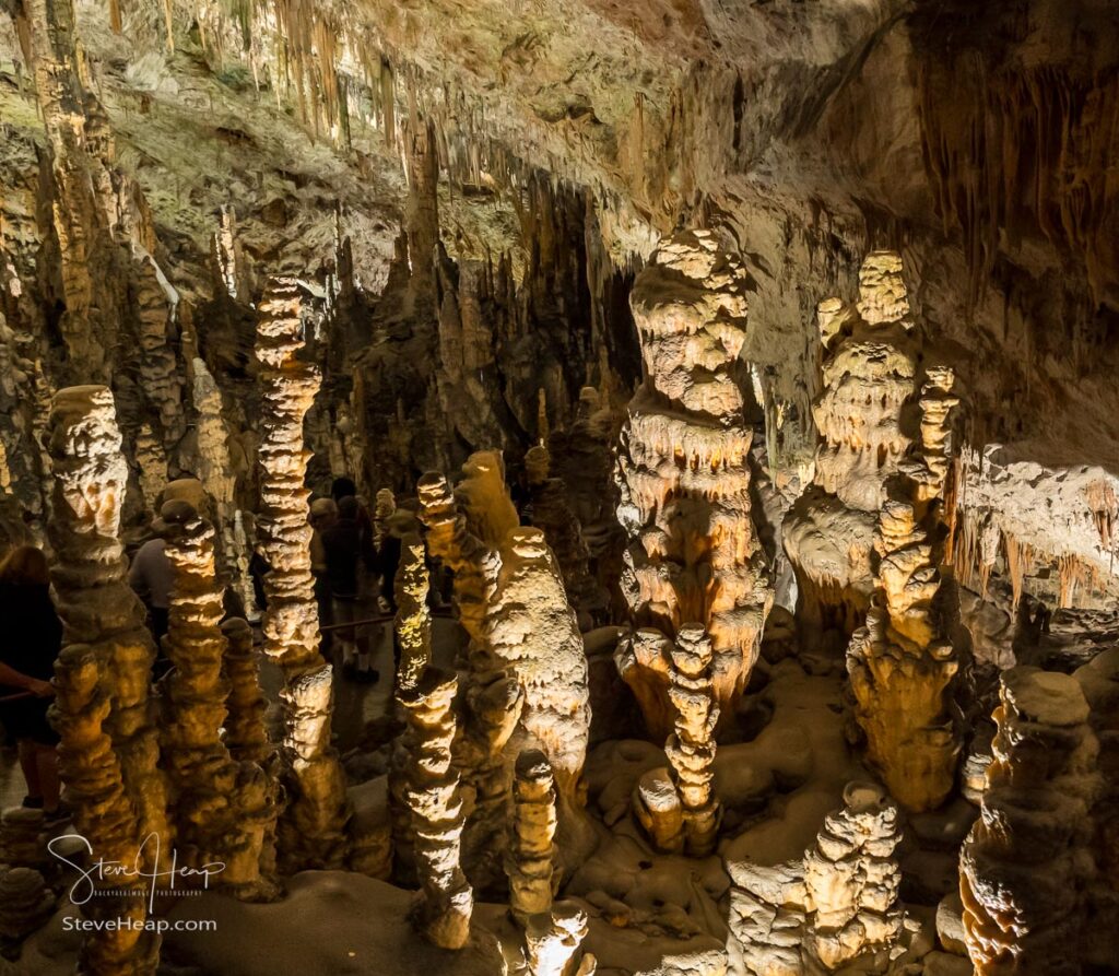 Stalactites and stalagmites underground in cave system in Postojna