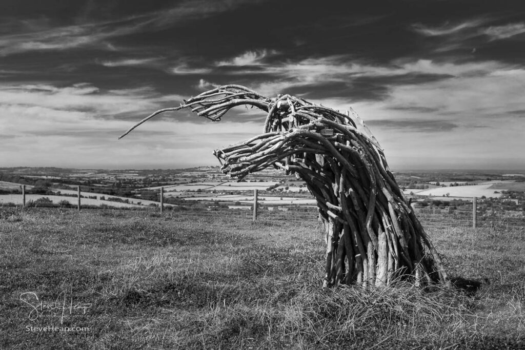 Traditional woven green man made from hedgerow branches and willow twigs in a black and white treatment for added menace! Prints here.