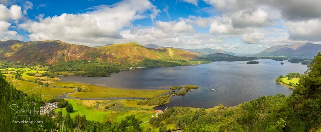 Panorama of Derwentwater in English Lake District from viewpoint. 