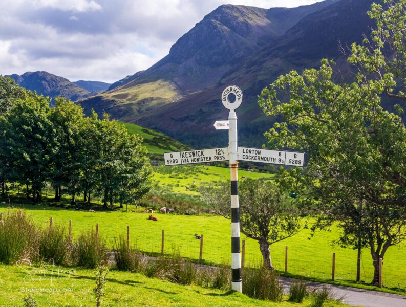 Old signpost near Wrynose Pass in Lake District