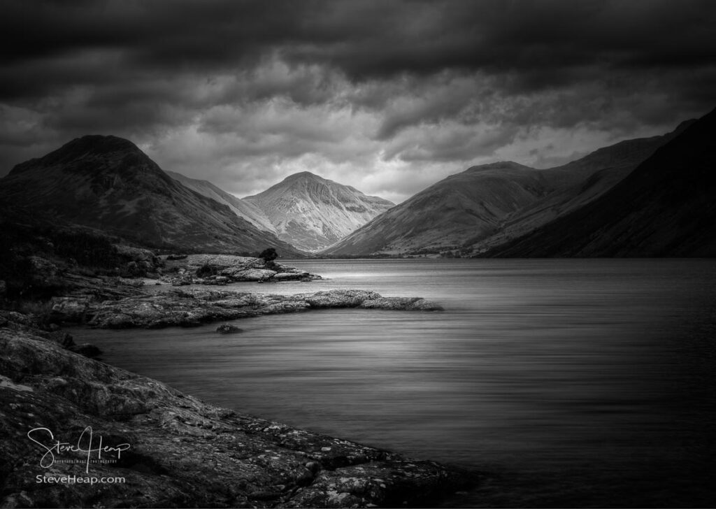 Wastwater or Wast Water in English Lake District on cloudy day in Black and White treatment. Prints in my online store