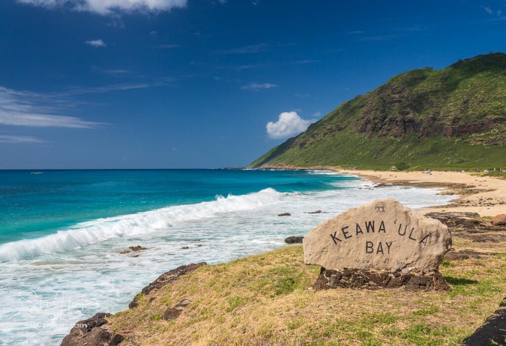 Large waves crash on the shoreline of Keawa'ula bay and beach on the extreme west coast of Oahu in Hawaii. Prints in my online store