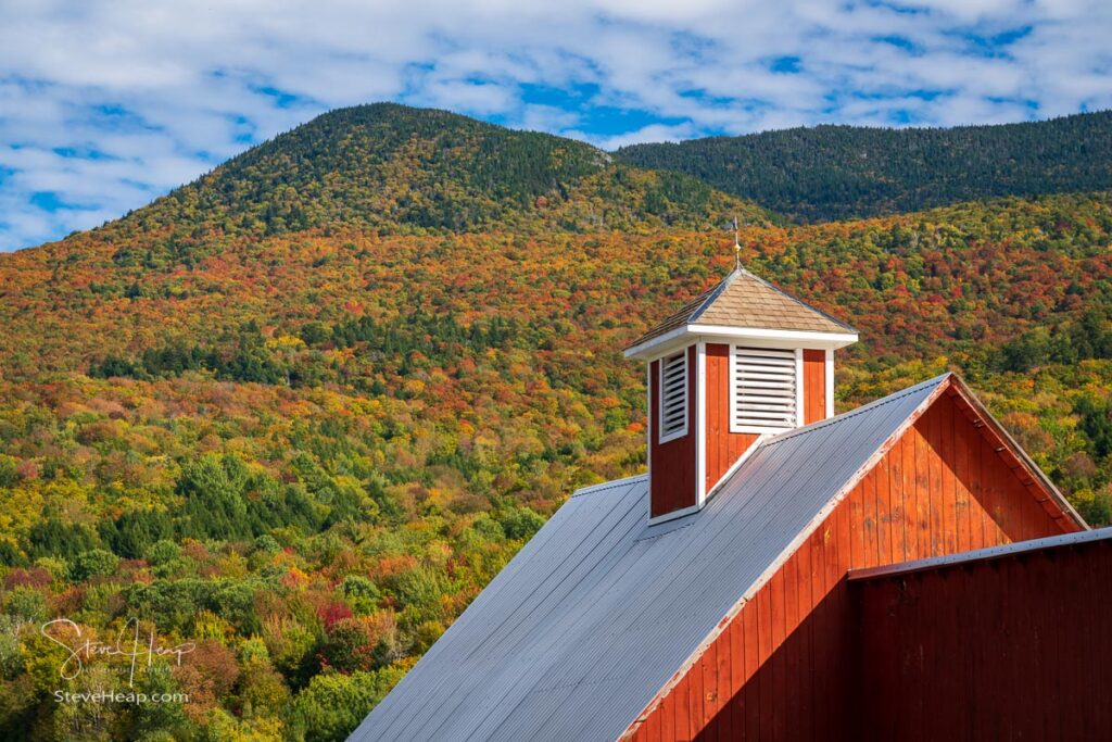 Roof of Grandview farm barn near Stowe in Vermont during the autumn color season. Prints available in my store
