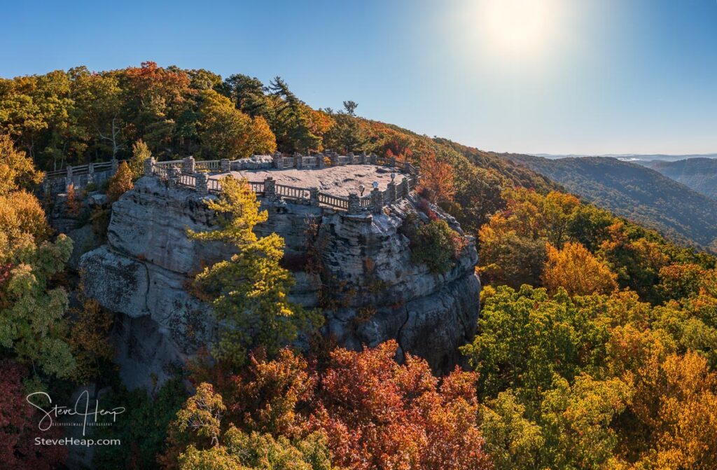 View up the Cheat River in narrow wooded gorge in the autumn. Coopers Rock Forest is near Morgantown, West Virginia. Prints in my store