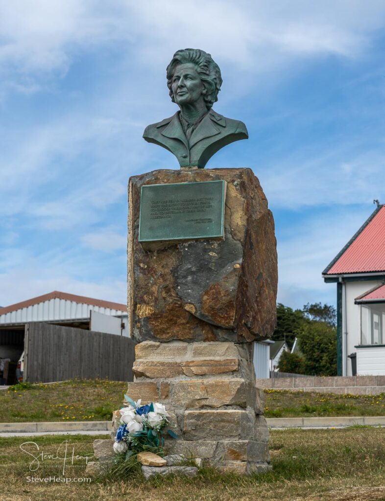 Monument to Prime Minister Margaret Thatcher on Thatcher Way in Stanley