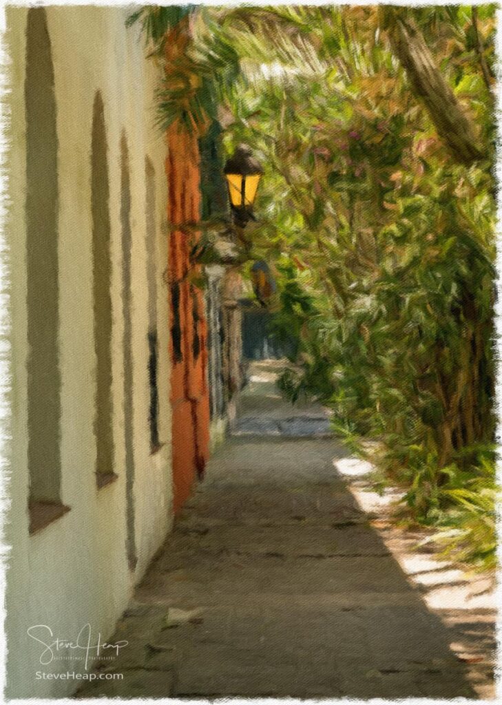 View along Manuel Lobo shaded by the overhanging trees in Colonia del Sacramento