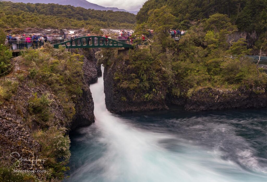Water cascading down the falls at Petrohue by the Osorno volcano in Chile